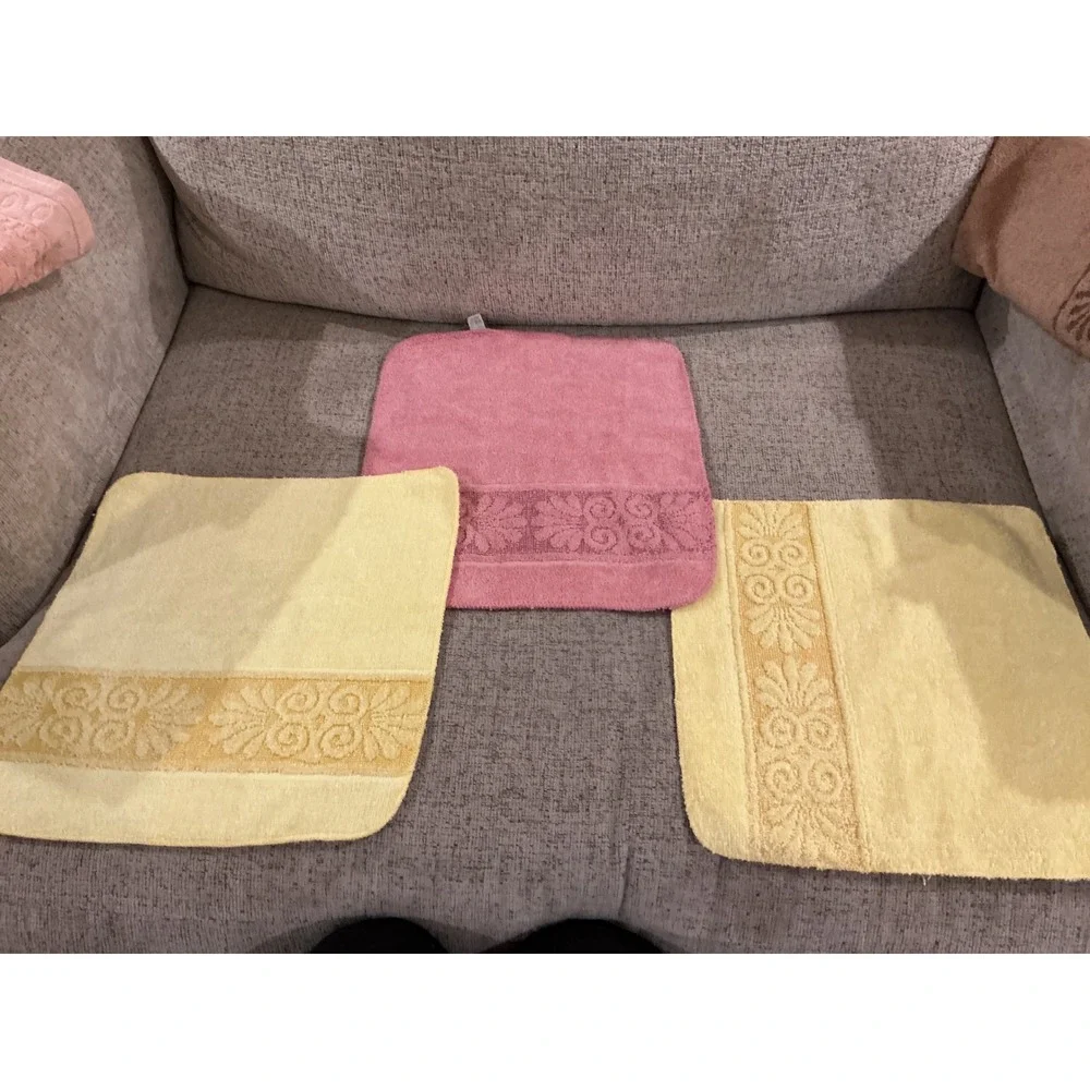 Vintage Cannon Monticello Towel Set Pink Yellow Tan Floral Jacquard Retro 7pc